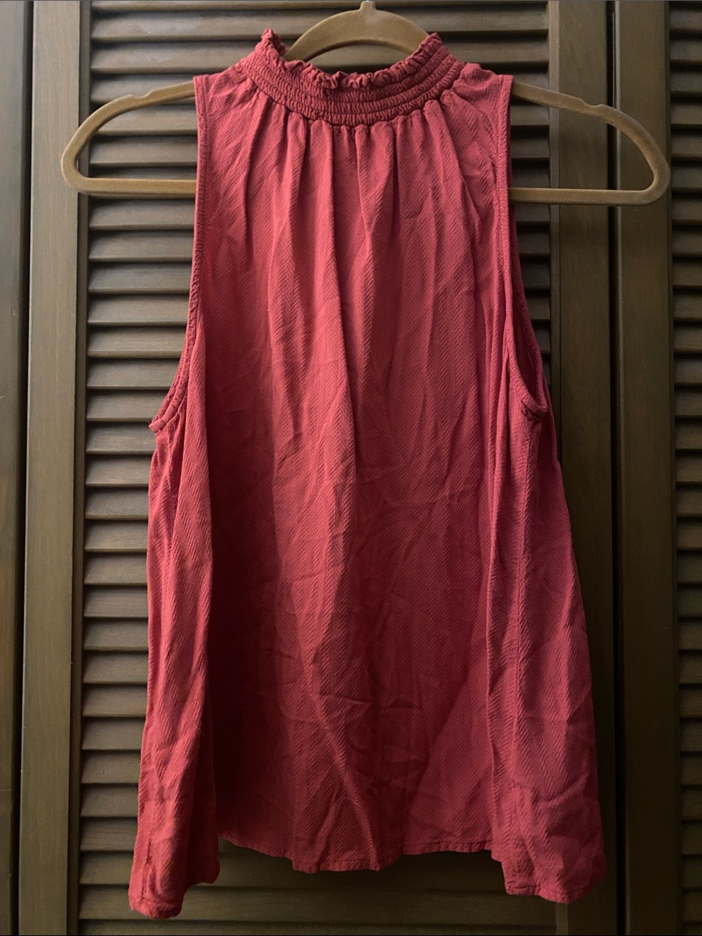 a new day Smocked Mock Neck Sleeveless Tank in Berry Red